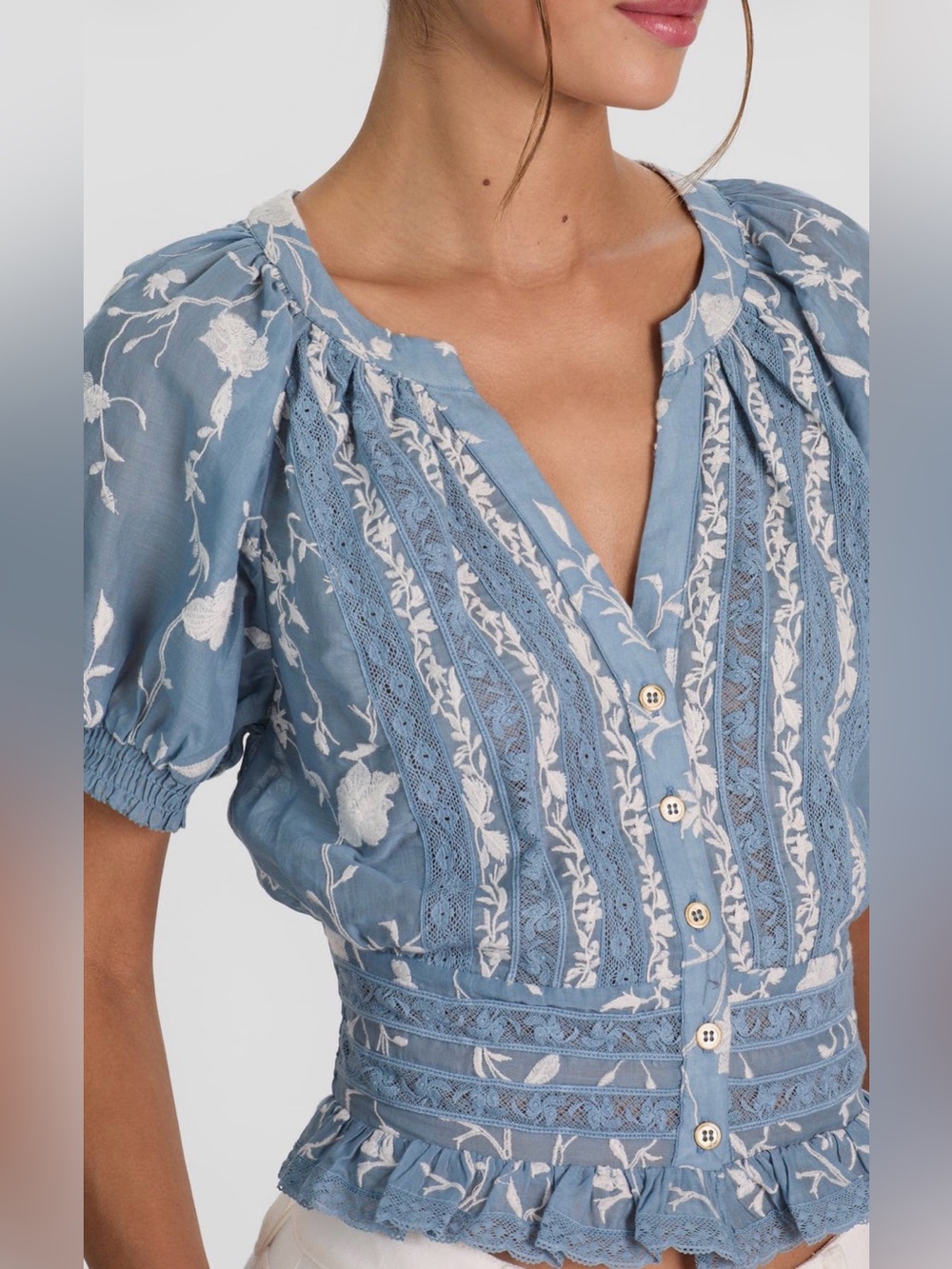 ALICE + OLIVIA Kathryn Lace & Embroidered Crop Top - Picture 3 of 6